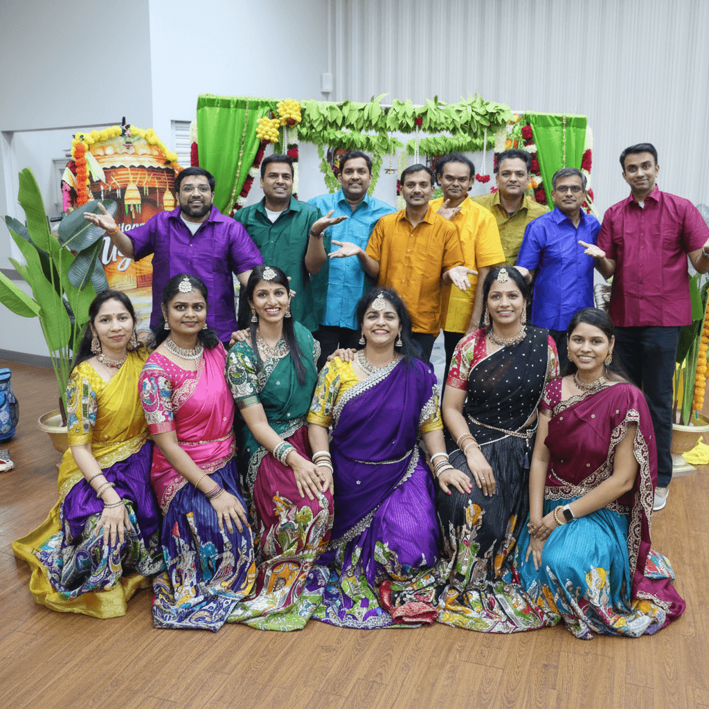 KnoxTA community gathering outdoors in colourful traditional dress